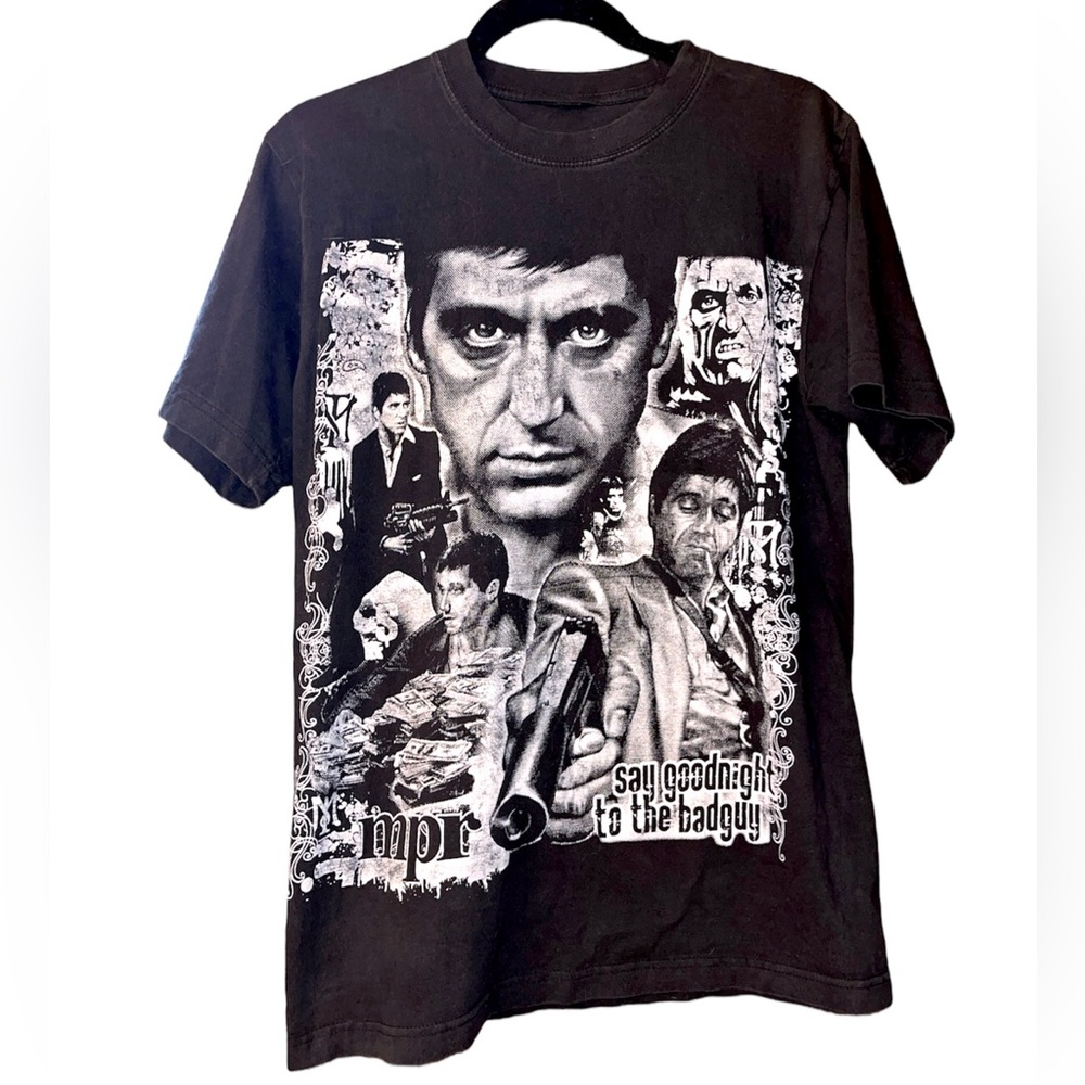 Scarface Say Goodnight Cotton Short Sleeve Black T-Shirt White Graphic Size S/M